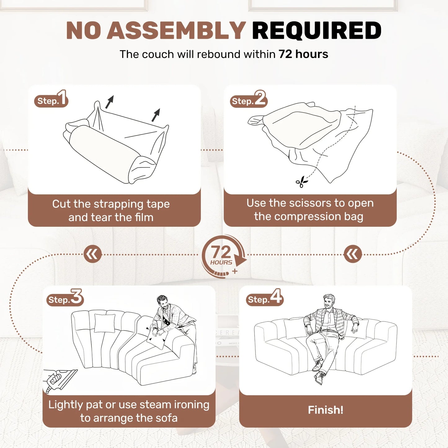 Luxury Modular Sectional Sofa with Chaise - Foam Cushioning, Sectional Cloud Sofa & Symmetrical, Assembly for Modern Living Room