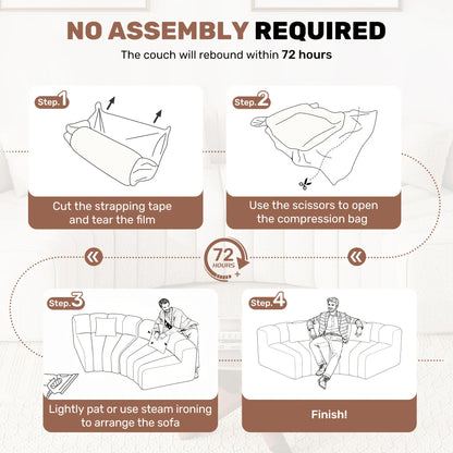 Luxury Modular Sectional Sofa with Chaise - Foam Cushioning, Sectional Cloud Sofa & Symmetrical, Assembly for Modern Living Room
