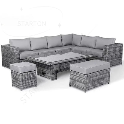 4 Pieces Rattan Garden Sofa Set Sectional Cushions Modern Dining Metal Aluminum Fire Pit Wicker Rope Outdoor Patio Furniture Set
