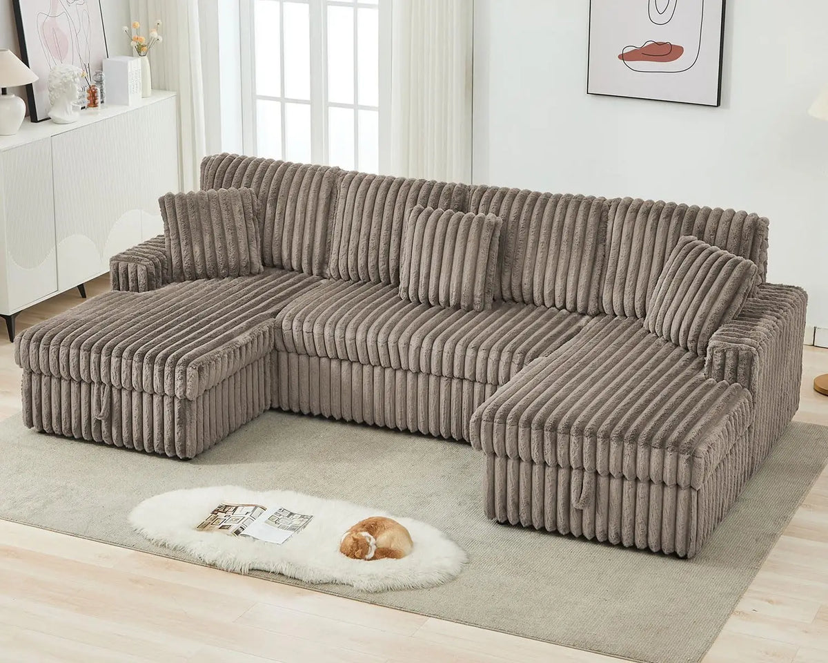 TODRANI 122 inch Overisze U Shaped Sleeper Sofa Pull Out Bed, Sleeper Sofa with Double Storage Chaise for Living Room