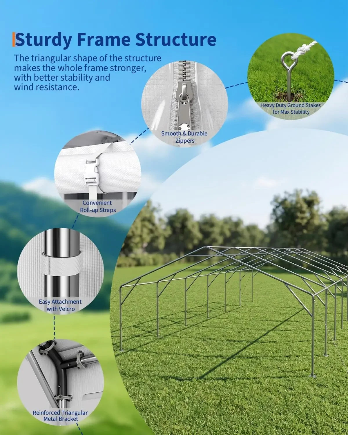 20x40 FT Outdoor Party Wedding Event Canopy Tent, Galvanized Steel Frame Shelter with Mesh Screen & Roll-Up Double Doors, Waterp