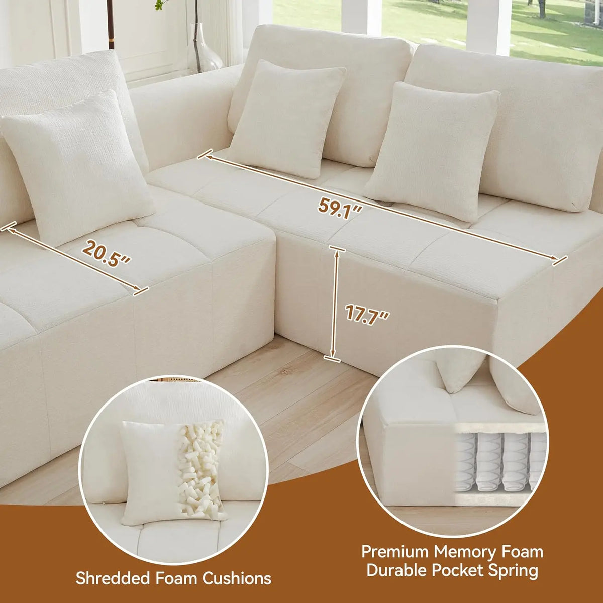 110''Modular Sectional Couches for Living Room, Compressed Sectional Sofa, Oversized L Shaped 5 Seater Upholstere