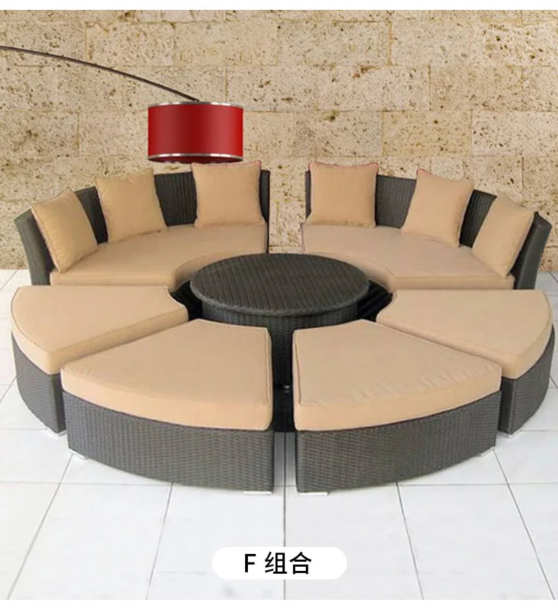 ZYH outdoor round rattan sofa combination leisure villa semi-circular rattan chair sofa