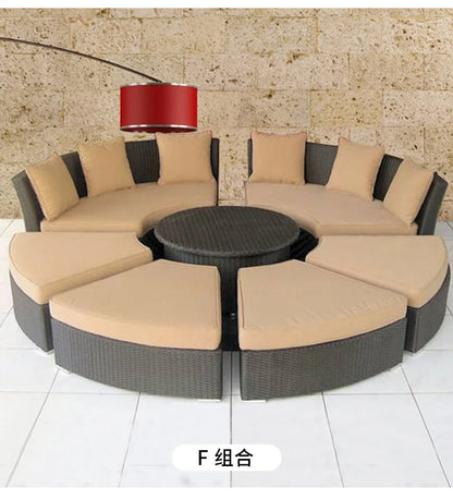 ZYH outdoor round rattan sofa combination leisure villa semi-circular rattan chair sofa