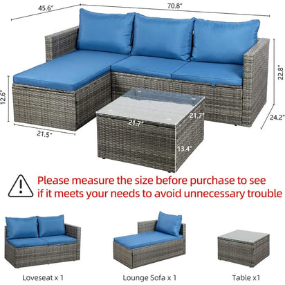 Outdoor Patio Furniture Sets, 3-Piece Patio Seating Sofas with Glass Coffee Table and Cushion, Garden Furniture Set