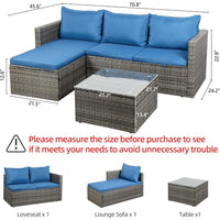 Outdoor Patio Furniture Sets, 3-Piece Patio Seating Sofas with Glass Coffee Table and Cushion, Garden Furniture Set