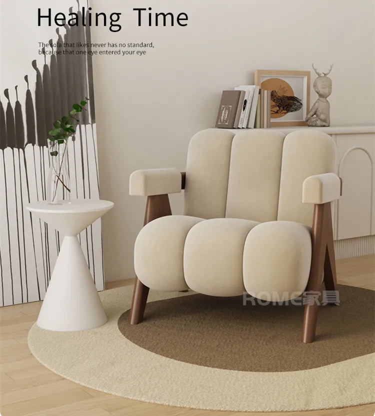 Nordic Wood Living Room Chairs Modern Living Room Sofas Home Balcony Single Leisure Back Armchair Fabric Sofa Chair Furniture