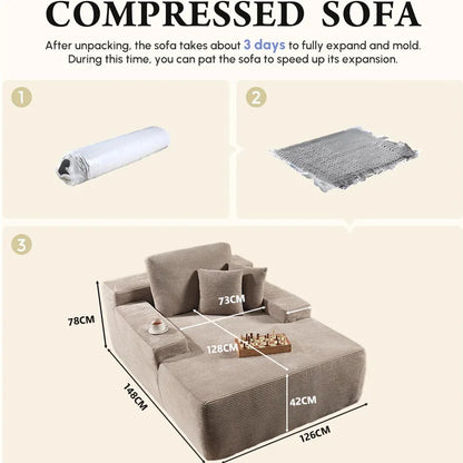 Vacuum compression sofa bed corduroy fabric living room villa bedroom sofa recliner