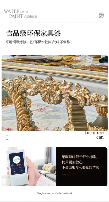 European all solid wood dining table rectangular villa dining table and chair combination champagne color