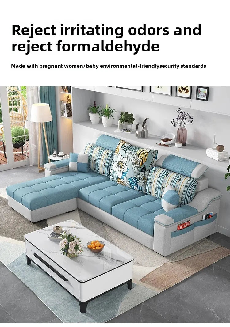 Modern minimalist Nordic fabric sofa with recliner family small apartment hotel living room bedroom