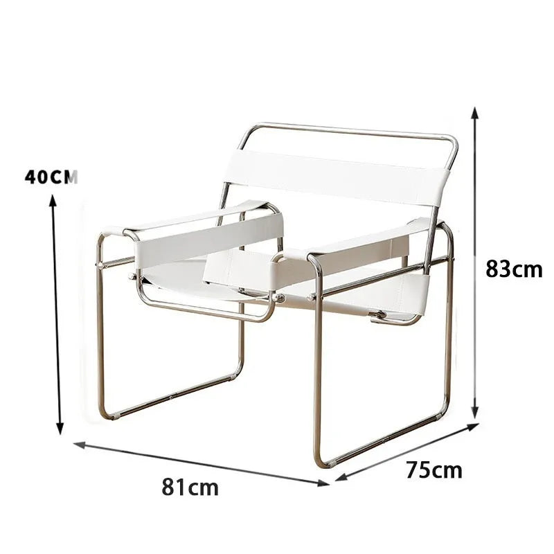 MOMO Chair Lazy Sofa Scandinavian Saddle Leather Single Chair Stainless Steel Leisure Single Sofa Chair Lounge Chair