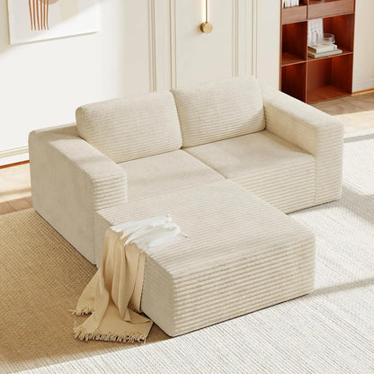 97" L-Shape Modular Sofa, 3-Seat Corduroy Couch with Movable Ottoman, Sectional Sofa for Living Room, Green, Customized