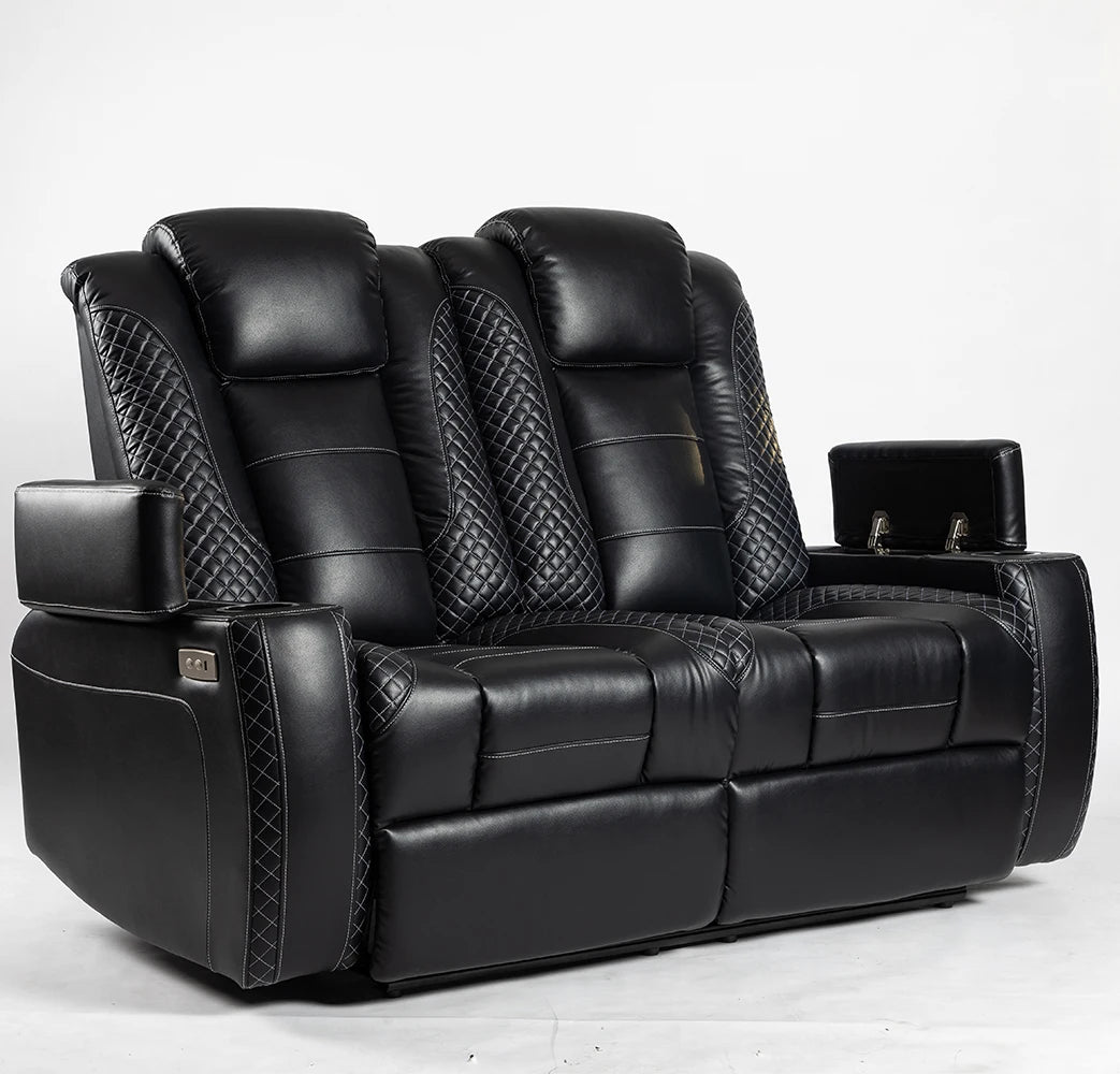 Electric Lever 2 Seater Recliner Cinema Chair Loveseat  With Cup Holders
