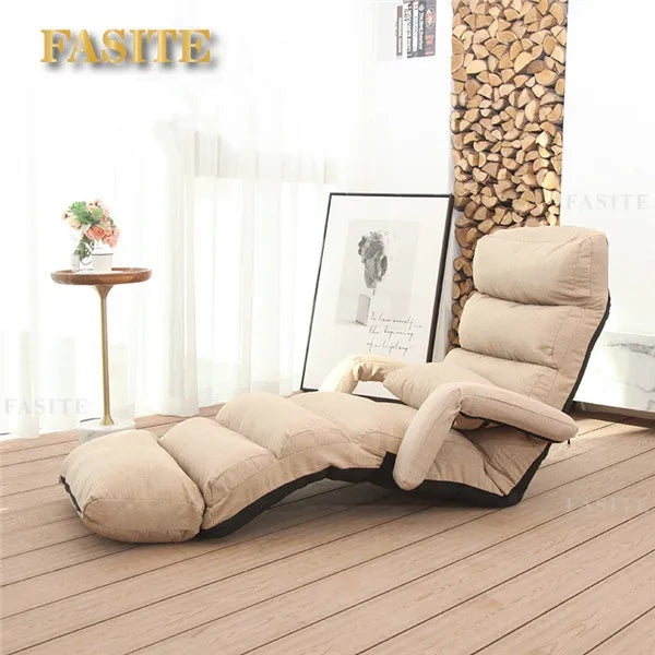 Floor Foldable Fabric Upholstered Chaise Lounge Living Room Furniture Lazy Sofa Daybed Sleeper Lounger Chair Stylish Couch Beds