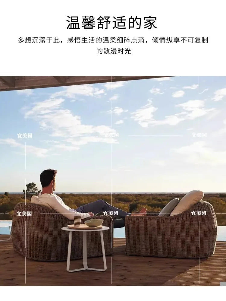 Leisure Rattan Outdoor Sofas Modern Courtyard Terrace Balcony Garden Sofas Accent Banquet Furniture Muebles Jardin Lshysf