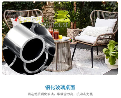 Terrace Rattan Chairs Tea Table Three Piece Set Modern Outdoor Furniture For Balcony Courtyard Garden Leisure outdoor Armchair