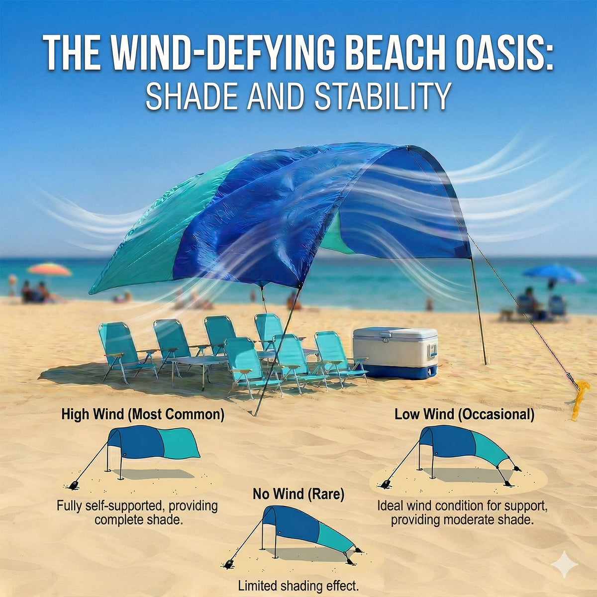 Wind-Resistant Beach Shade Tent 150 sq ft oversized canopy with sand anchors 4 lb ultralightweight UPF 50+ sun protection tent