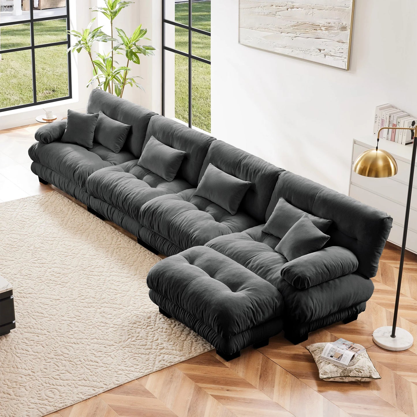 Oversized Modular Sectional Sofa Couch Comfy Cloud Deep Seat, Ottomans Chenille