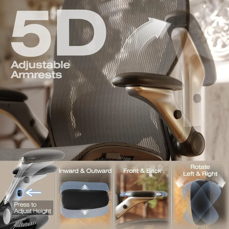 X100 Ergonomic Mesh Office Chair with Footrest Adjustable 5D Arms 3D Lumbar Support Gaming Executive Computer Chair for Long