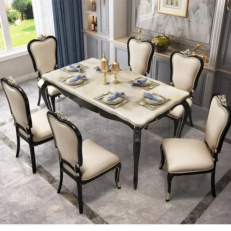 FG10American light luxury solid wood dining table and chair combination European rectangular marble dining table