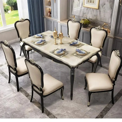 FG10American light luxury solid wood dining table and chair combination European rectangular marble dining table