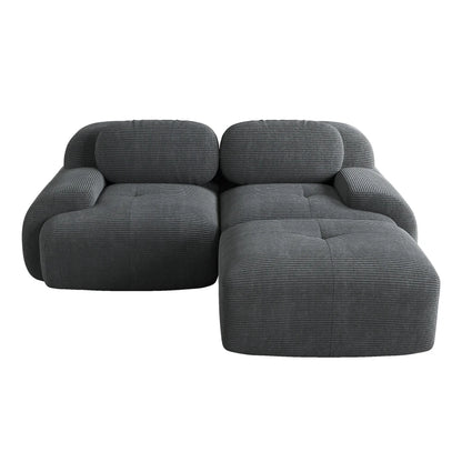 82'' Corner Sofa in Soft Cord Fabric, Modular Combined with Curved Armrests, Without Mounting, Highly Elastic Foam Upholstery