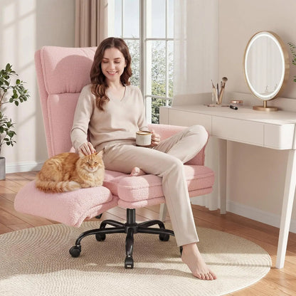 Big and Tall Office Chair with Adjustable Armrests & Wheels，145° Reclining Desk Chair Comfy,Pink Vanity Chair for, Customized