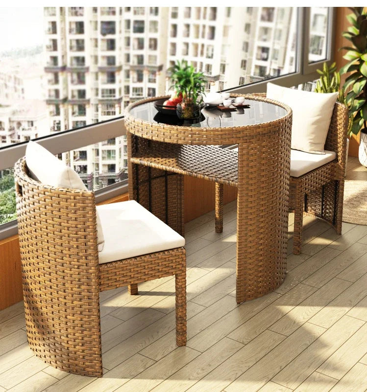 Rattan Garden Furniture Sets Balcony Home Table Chairs Storage Leisure Table and Chair Three-piece Set Outdoor Patio Combination