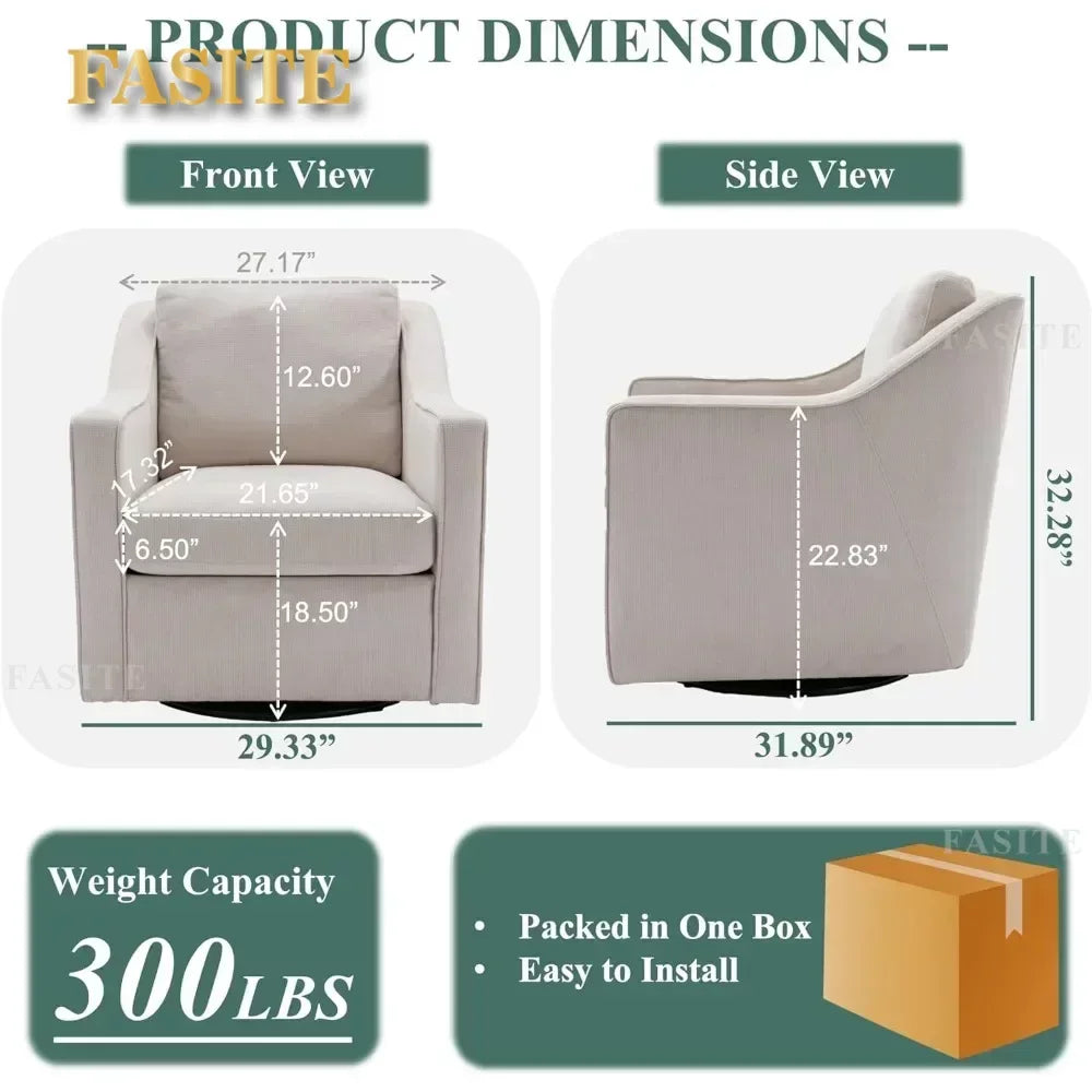 Premium Living Chair Fabric Leisure Armchair With Innerspring Seat Cushion Lumbar Pillow Metal Base Swivel Accent Chair