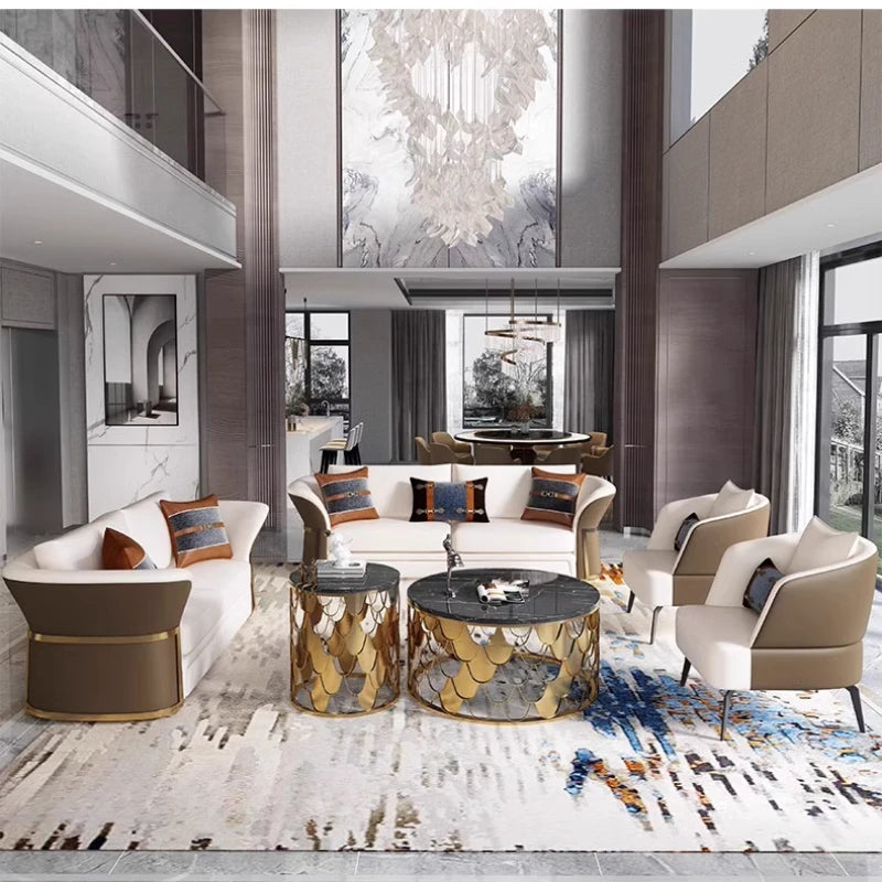 Italian Designer Leather Sofas Luxury 3 Pieces Set Minimalist Modern Sofa Loveseat Floor Divano Soggiorno Home Furniture