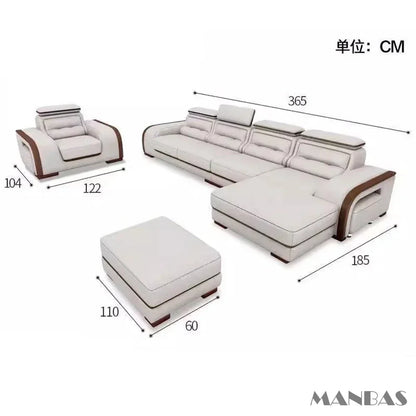 Genuine Leather Sofa With Bluetooth Speaker,USB And Adjustable Headrests - Nordic Italian Couch For Living Room Economically