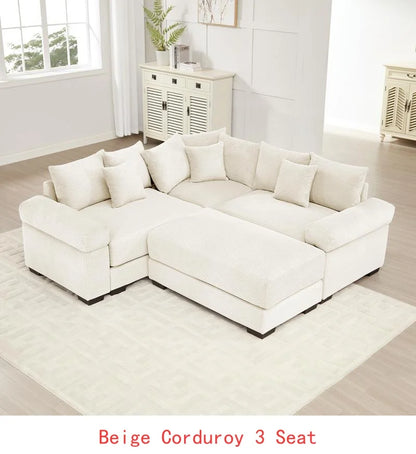 Oversized Modular Convertible Sectional Couch with Extra-Thick Armrests and Chaise, Soft Corduroy Fabric, Ergonomic Design,