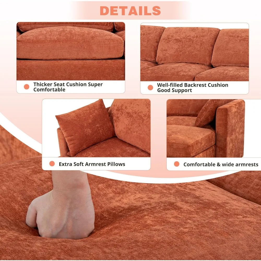 110” Chenille 4 Seater Sofa W/Movable Ottomans, Modern Fabric U-Shaped Couch w/Soft Backrests, Upholstered Sectional Sofa w/Arm