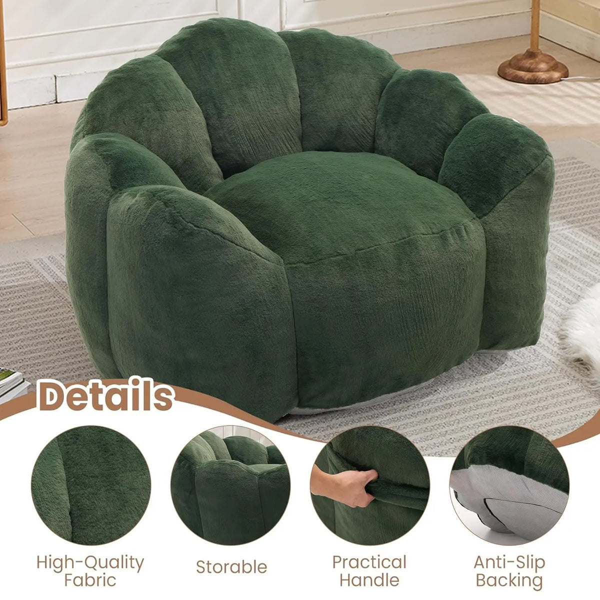 Bean Bag Chair for Adults, Floral Shaped Bean Bag Single Sofa, Ultra Soft Faux Fur Floor Sofa, Oversize Reading, Customized