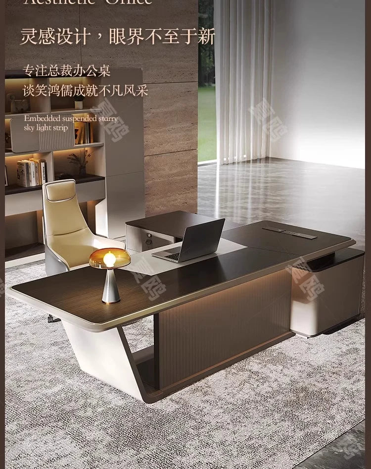 High Quality Light LuxuryOffice Desk Boss L Shaped Work Manager Computer Desks Executive Shelf Escritorio Oficina Furniture