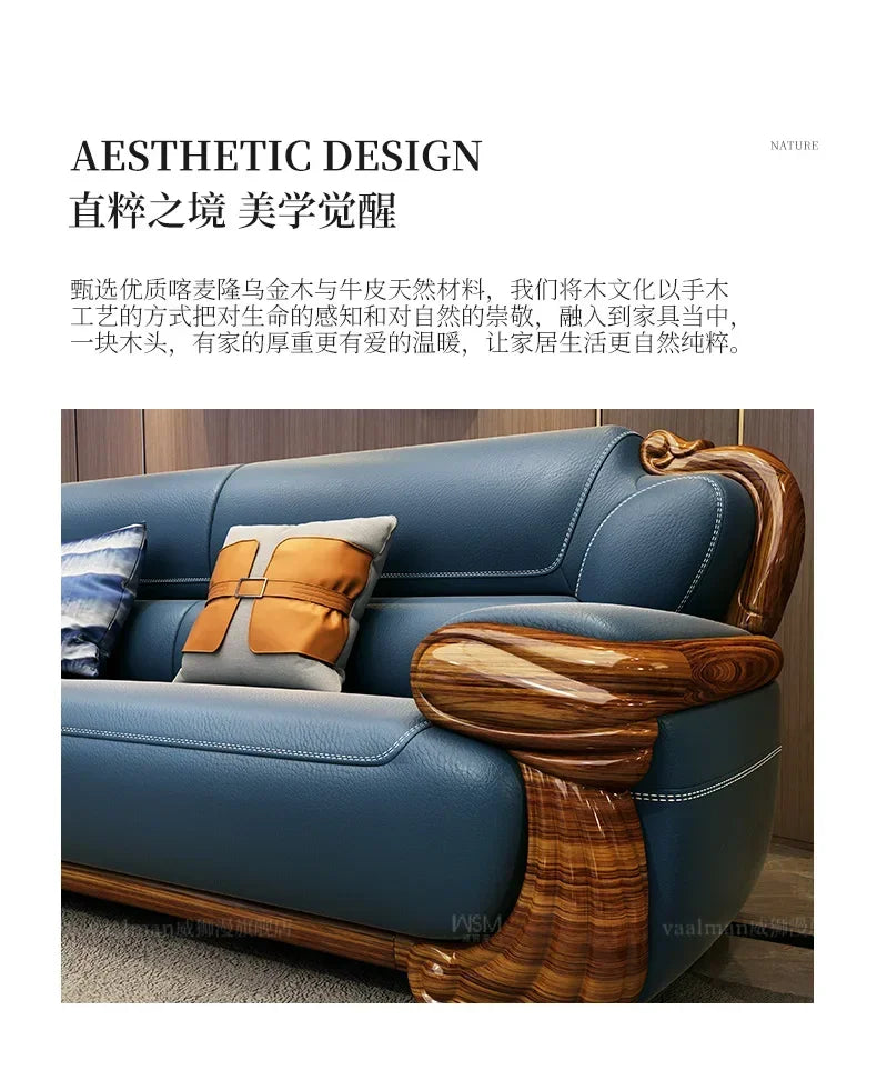 B178 A Imported ebony wood carving flower sofa villa new Chinese modern simple first layer leather sofa
