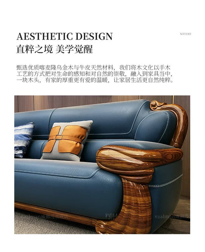 B178 A Imported ebony wood carving flower sofa villa new Chinese modern simple first layer leather sofa