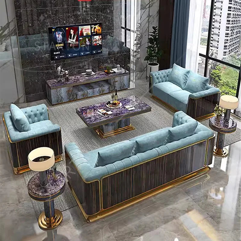 Luxury Modern Fabric 3 Seater French Couch Design Wooden Frame Moroccan Floor Black and Gold Sofa Living Room Sofa Set Furniture