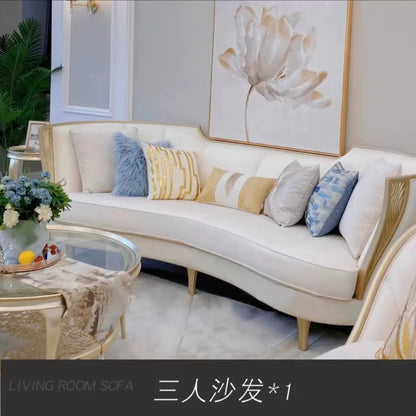 American light luxury solid wood sofa living room combination French fabric sofa simple European small apartment Internet celebr