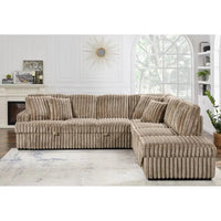 L-Shaped Corduroy Sleeper Sofa Bed with Storage Ottoman & Pull-Out Bed for Living Room, Brown Sectional Couch