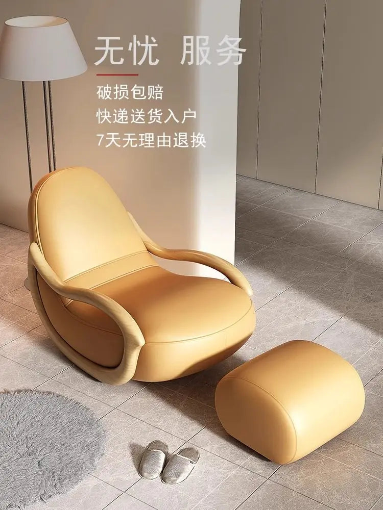 ASA Leisure Easy Chair Cream Wind Solid Wood Rocking  Technology Cloth Chair Household Balcony Chinese Lazy Sofa Reclining Chair