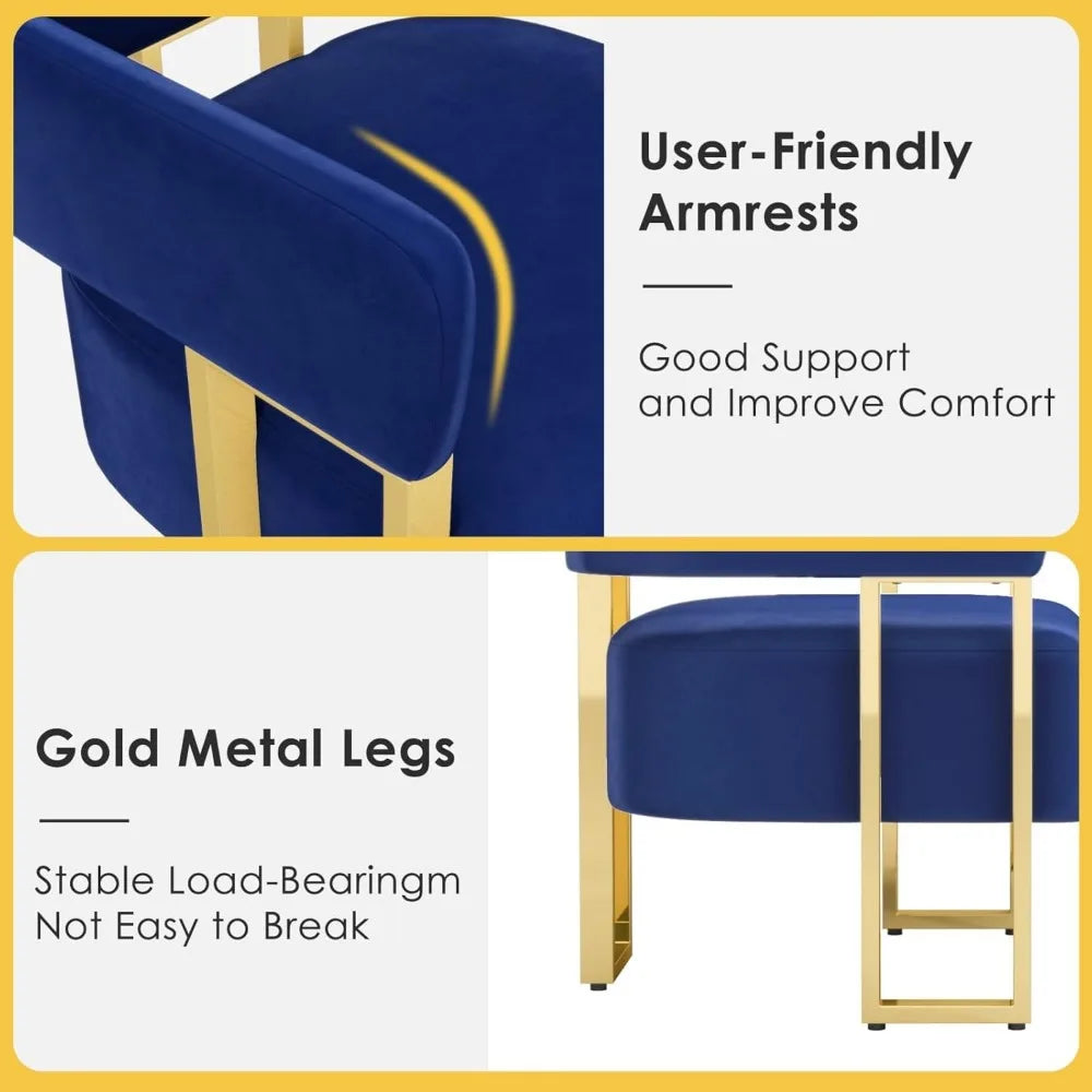 Modern Navy Blue Velvet Accent Chair Set of 2, Barrel Chairs Set of 2, Arm Side Chairs for Living Room Bedroom