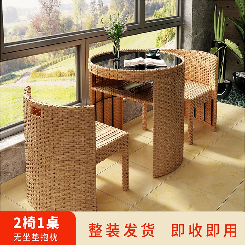 Balcony rattan chair three-piece outdoor courtyard combination small table and chair casual coffee table outdoor terrace rattan