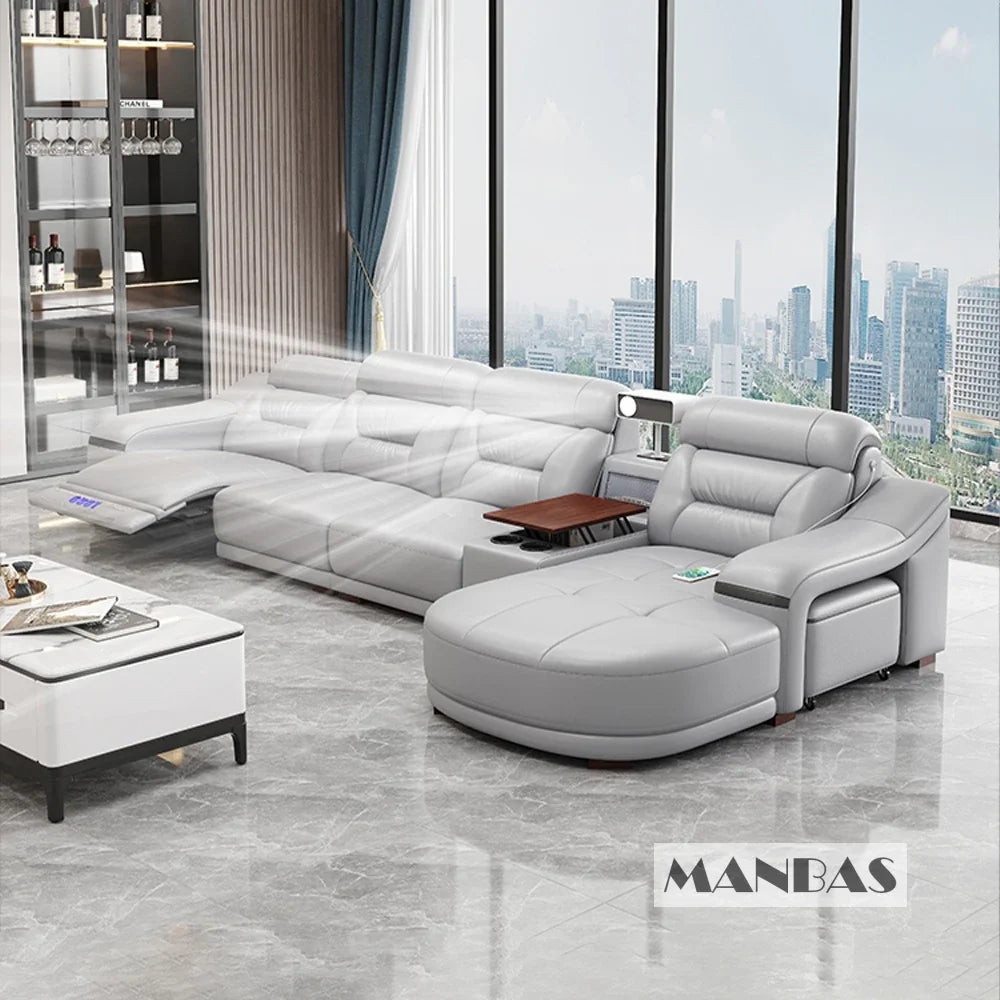 MINGDIBAO Genuine Leather Living Room Sofa Set Power Reclining Couch Electric Recliners with Stool Seating Room, Sofa Reclinable
