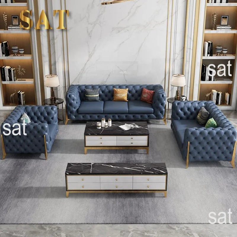 leather sofa setLight luxury sofa combination high-end living room furniture  Italian stainless steel modern art