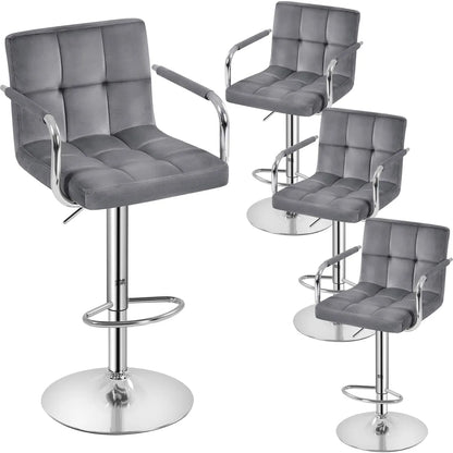 Lot de 2 tabourets de bar pivotants réglables, hauteur de comptoir hydraulique avec accoudoirs et dossier, cuir PU pour cuisine et bar, blanc