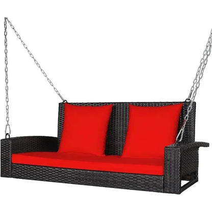 l Hanging Porch Swing, 2-Person Outdoor Wicker Swing Chair Bench With Cushions, Steel Chains For Garden, Backyard, Deck L