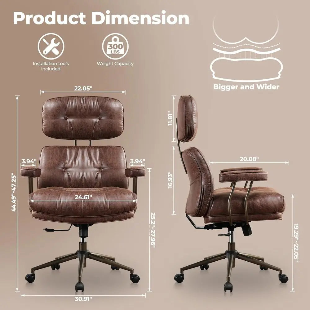 Ergonomic Century Modern Leather High-Back Swivel Chair with Plush Cushion, Brown Suede (Executive Office)