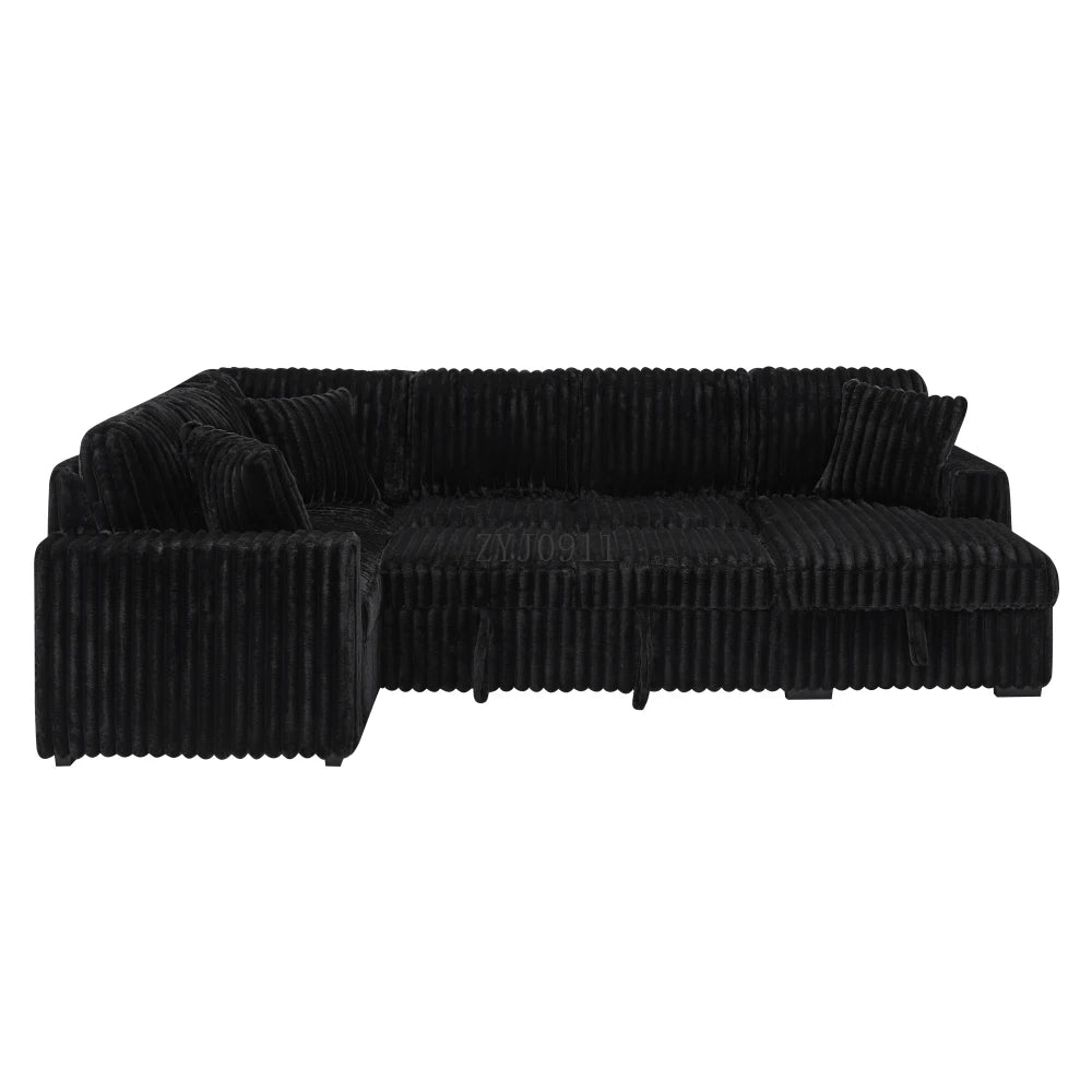 122-Inch lift sofa bed, plush fabric sofa bed with USB port, living room khaki sofa