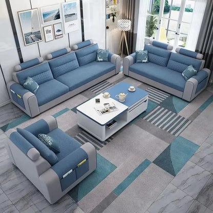 Modern Three-Seat Fabric Sofa Set Convertible Removable for Easy Care for Small Apartment or Modern Living Room for Villas